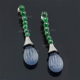 Burma Blue Sapphire Emerald Diamond Earrings
